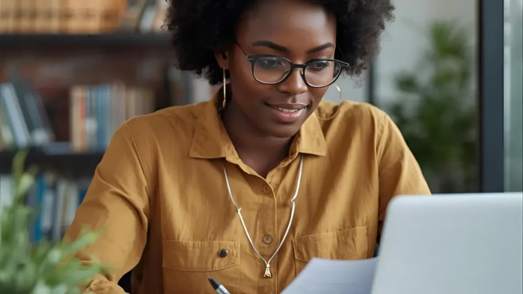 Kenyan business owner reviewing analytics