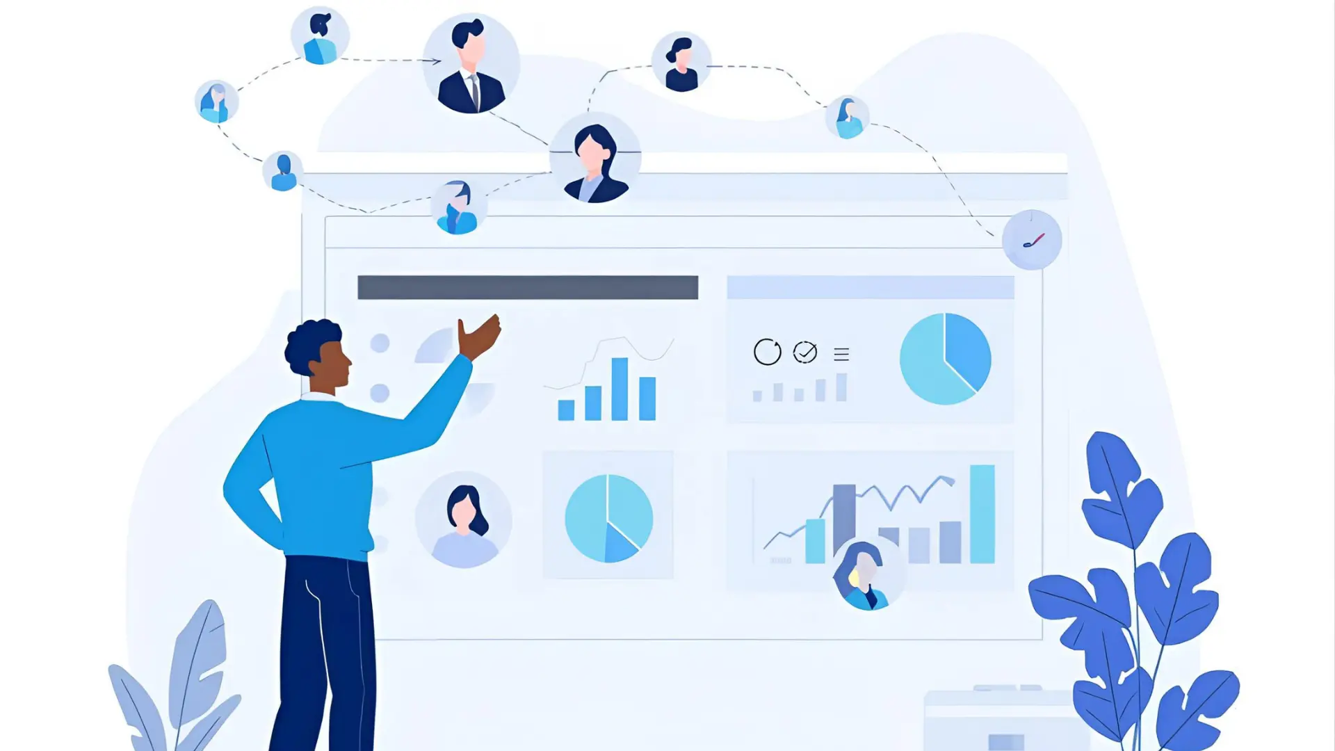 “Kenyan HR team member reviewing AI-powered performance analytics with floating data highlights and KPI metrics.