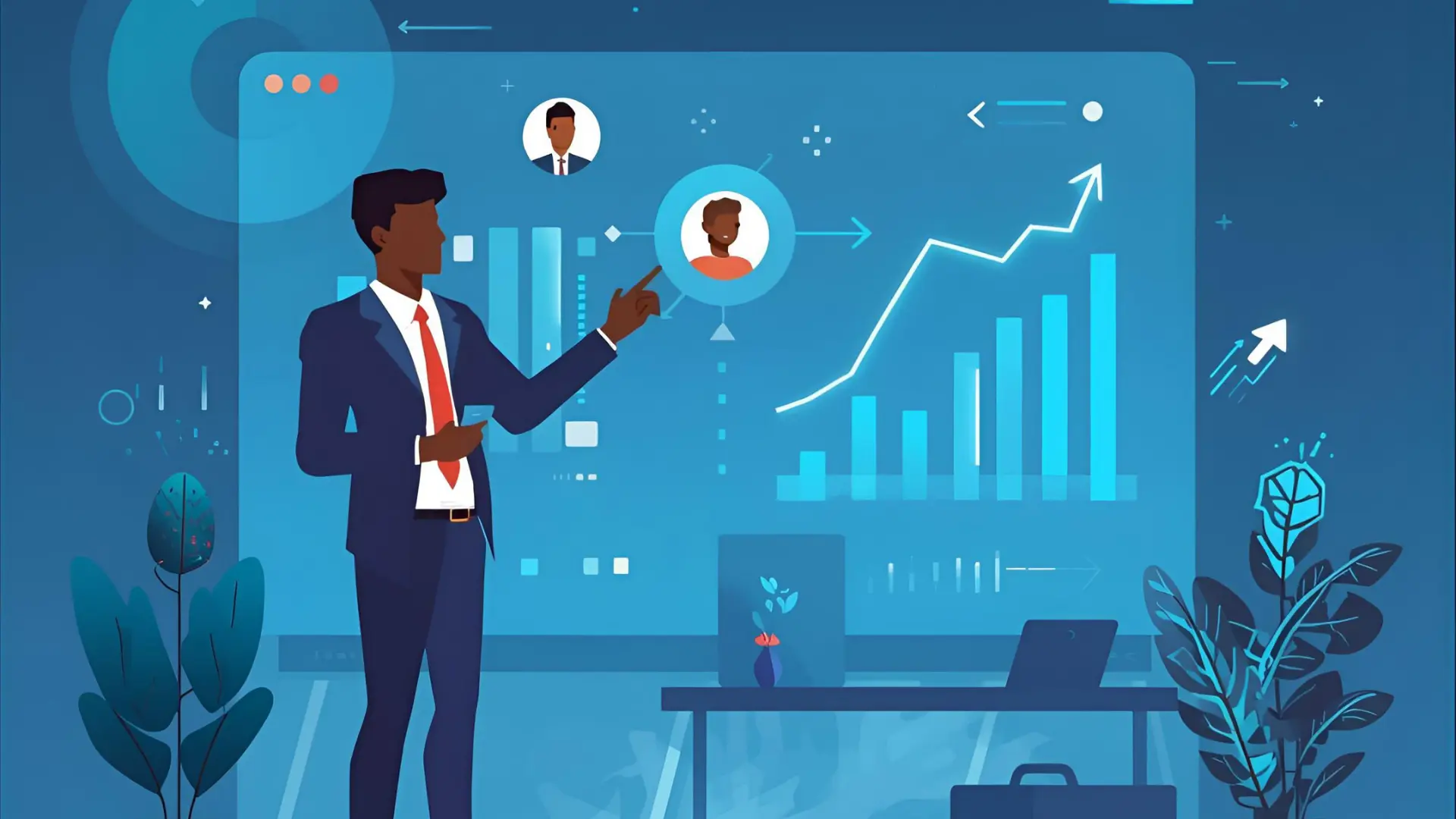 Kenyan HR manager interacting with an AI-powered employee appraisal dashboard showing strategic alignment, fair evaluations, and employee growth metrics.